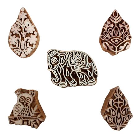 Set of 5 Piece New Mix Wooden Printing Blocks